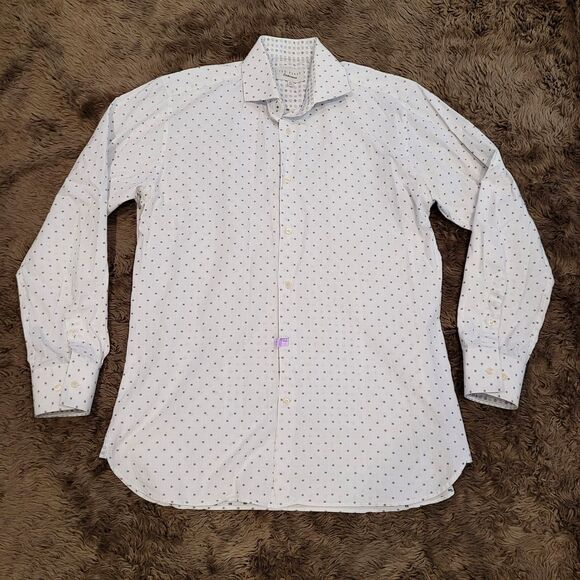 Ted Baker Endurance Men's Shirt 15. 32/33 White Black Flip Cuff Button Up Preppy - Picture 1 of 6